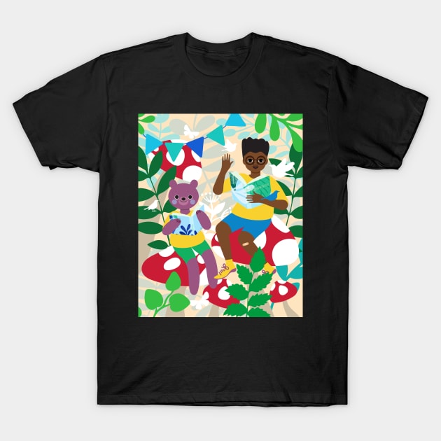 Mushroom Forest Library T-Shirt by tabithabianca